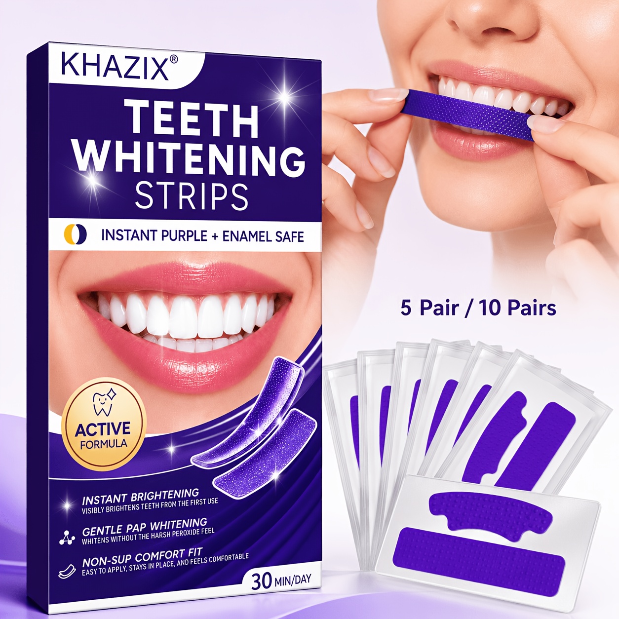 Teeth Whitening Retainer - 5/10쌍의 보라색 치아 미백 스트립, 치아에