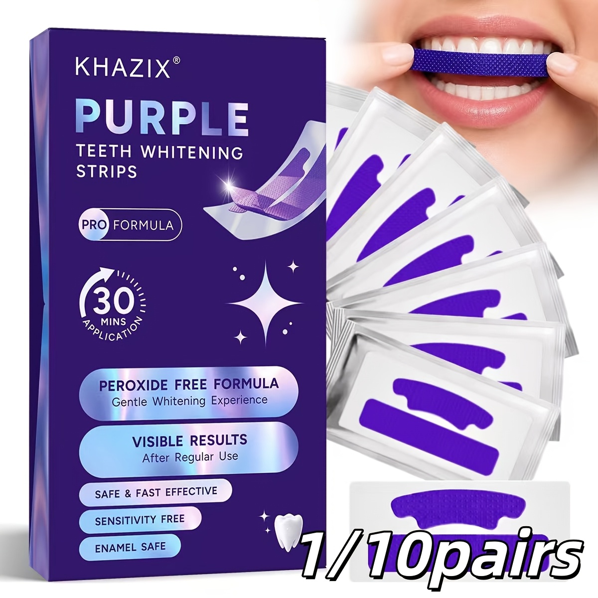 Teeth Whitening Retainer - 1/10쌍의 보라색 치아 미백 스트립, 치아에