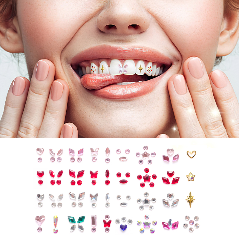 Tooth Gem Kit - 치과용 보석류, 다양한 모양과 색상의 크리스탈