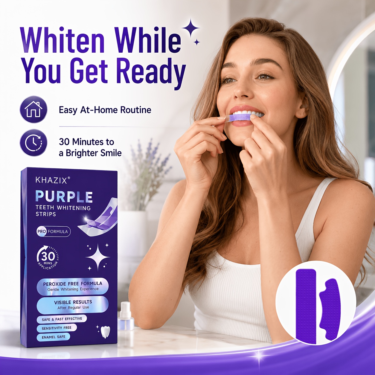 1/10쌍의 보라색 치아 미백 스트립, 치아에 밀착력이 - Teeth Whitening Retainer 리뷰 및 가격