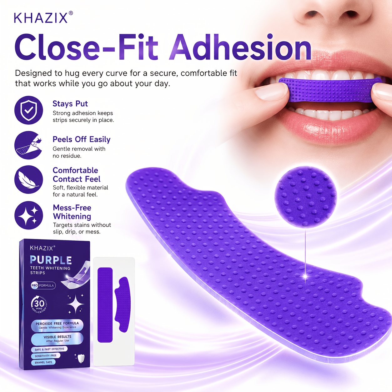 1/10쌍의 보라색 치아 미백 스트립, 치아에 밀착력이 - Teeth Whitening Retainer 리뷰 및 가격